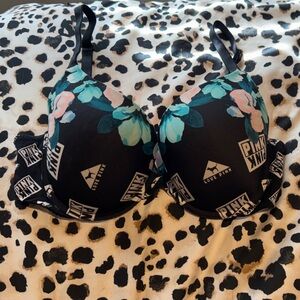 Pink VS Floral Print Push-Up Bra Size 36D
